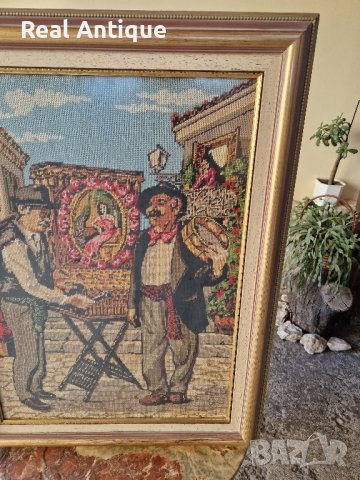 Голям много красив антикварен холандски гоблен , снимка 4 - Гоблени - 43076607