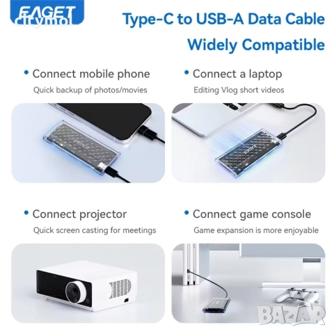 EAGET кутия за M.2 NVMe SSD, USB 3.2 Gen 2 (10 Gbps), прозрачна с RGB, PCI-E M2 M-Key 2280 2260 2242, снимка 5 - Други - 52624917