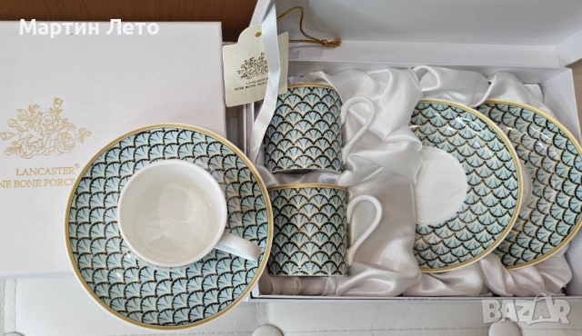 Сервиз за кафе Lancaster. Фин костен порцелан 2 комплекта х 2 чаши и чинийки., снимка 3 - Сервизи - 53179950