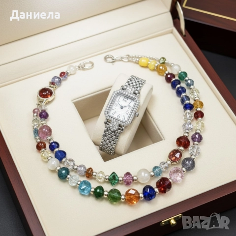 Елегантен часовник с двойна гривна – стил и блясък в едно, снимка 2 - Дамски - 52566698