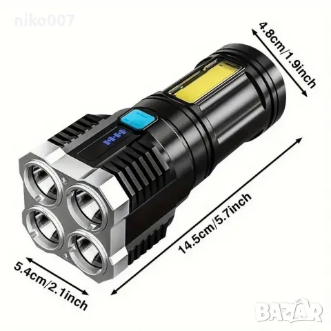 Супер Ярък USB Зареждаем LED Фенер, снимка 3 - Друга електроника - 50317003