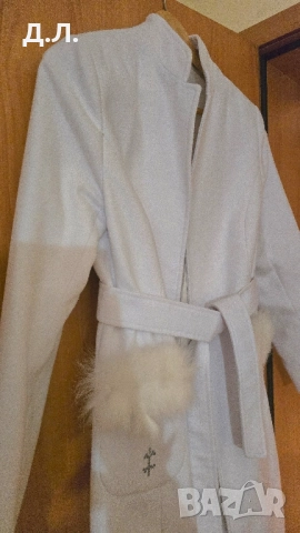 Дамско бяло палто с колан и естествен косъм Collection Ka Bo, снимка 7 - Палта, манта - 52398434