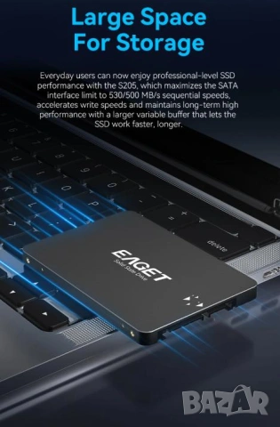 EAGET SSD 120GB SATAIII 6Gb/s 2.5" SATA R530/WR500 3D TLC Nand Flash NVME SMI TRIM NCQ S.M.A.R.T HDD, снимка 4 - Твърди дискове - 53507073