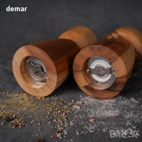 Комплект мелнички за сол и черен пипер с тава, регулируеми керамични, снимка 4 - Аксесоари за кухня - 52733531