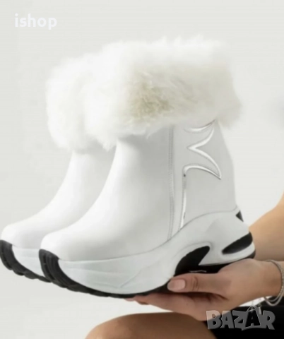 Бели Боти На Платформа, снимка 3 - Дамски боти - 51661247
