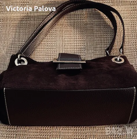 Велурена чанта с две дръжки цвят шоколад, снимка 6 - Чанти - 50180914