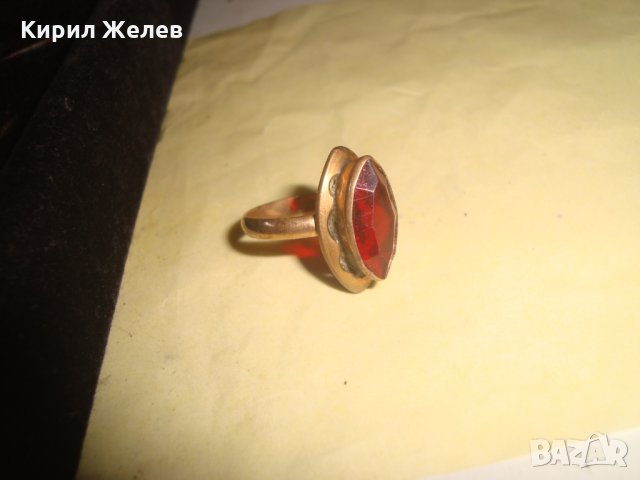 СТАР МЕДЕН ПОЗЛАТЕН ПРЪСТЕН с ЮВЕЛИРНО ФАСЕТИРАН ГРАНАТ АРТ ДЕКО УНИКАТ МАЙСТОРСКИ 21657, снимка 4 - Антикварни и старинни предмети - 32552903
