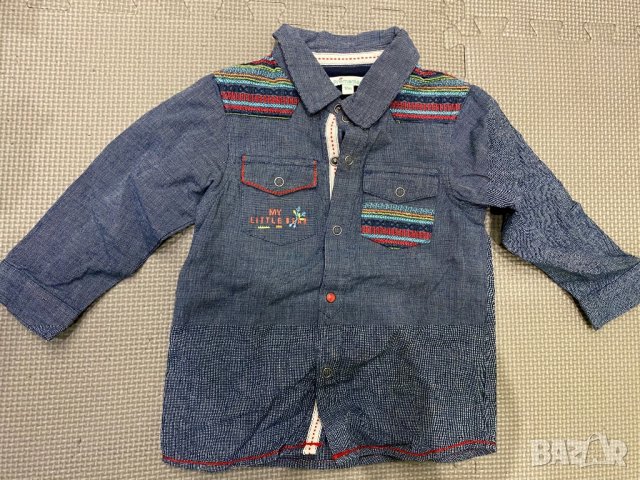 Нов пролетен комплект дънки с риза,12м, снимка 2 - Комплекти за бебе - 28520634