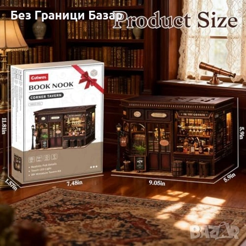 Нов Book Nook миниатюрна кръчма 3D дървен пъзел с LED светлини украса, снимка 3 - Декорация за дома - 53032829