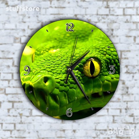 Стенен Часовник - Зелена Змия С Красиви Жълти Очи, снимка 1 - Стенни часовници - 42935417