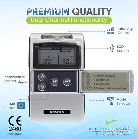 Med-Fit 3 Цифрова двуканална TENS машина за облекчаване на болката, снимка 4 - Други - 53378240