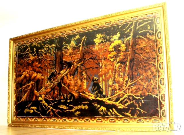 Винтидж, стар, ретро Ковьор с ловен мотив, снимка 3 - Антикварни и старинни предмети - 52802050