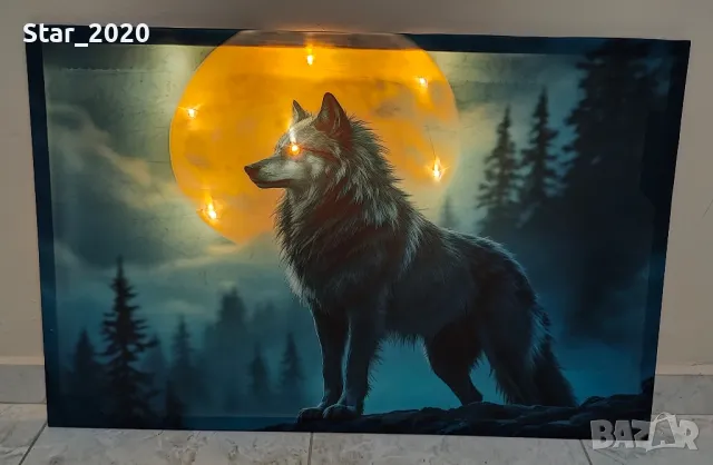 Светеща картина с LED осветление - Вълк, снимка 2 - Картини - 49691000