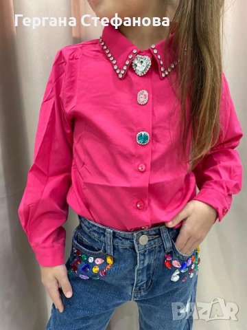 Хитов модел  Риза с камъни -4г.6г.8г.10г.12г.14г. Цена -35 лв Дънки с камъни -4г.8г.10г.12г.14г., снимка 1