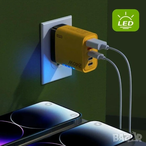 240W 2хUSB3.0QC USB Type-C 3xPD Петорно Универсално Зарядно за Смартфон Quick Charge 3.0 LED Light, снимка 4 - Друга електроника - 53519142