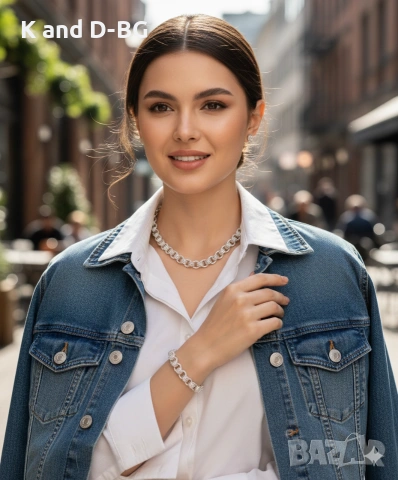 Дамски сребърен ланец с гривна проба 925 , снимка 5 - Колиета, медальони, синджири - 53522761