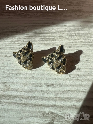 Обеци във формата на тигър с камъчета в златен и черни цвят ❤️, снимка 4 - Обеци - 52248009