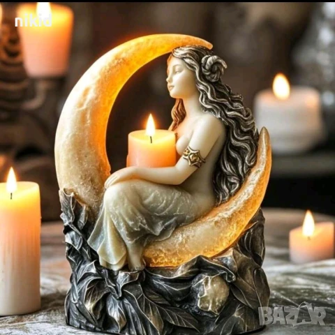 3D Момиче Жена на луна свещ силиконов молд форма фондан гипс декор смола декор, снимка 2 - Форми - 50834180