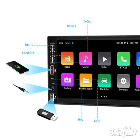 Мултимедия, плеър, Андроид, двоен дин, навигация, за кола, автомобил, Android, радио, универсална, снимка 2 - Аксесоари и консумативи - 43653532
