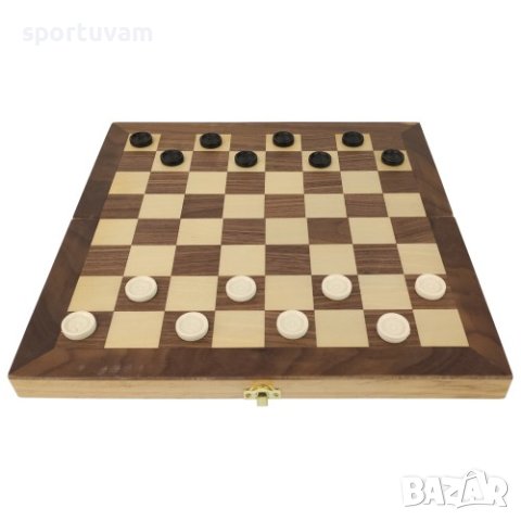 Комплект 3 в 1 класически настолни игри - шах, дама и табла, дървен с интарзия от фурнир. , снимка 3 - Шах и табла - 36625955