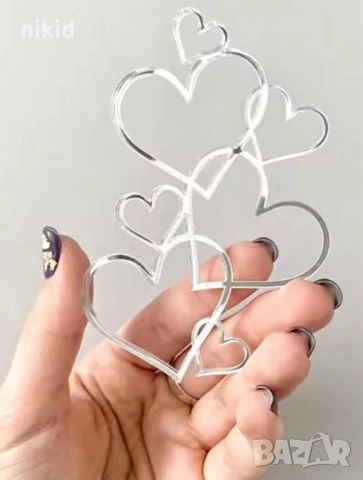 Сърца вплетени топер украса декор за торта пластмасов сребрист златист , снимка 5 - Други - 52173085