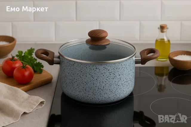 Тенджера Voltz Siena, Дълбока, Мраморно каменно керамично покритие, Светло сив