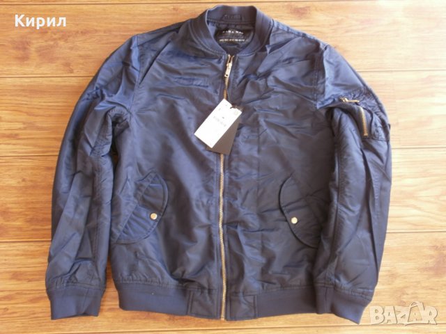 L Zara Men Bomber Jacket With back slogan, снимка 5 - Якета - 28917127