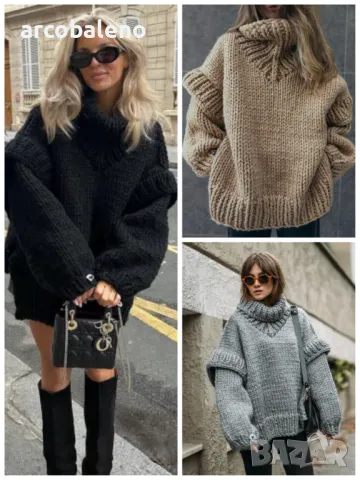 Нов дамски пухкав пуловер с висока яка и дълъг ръкав, 3цвята 