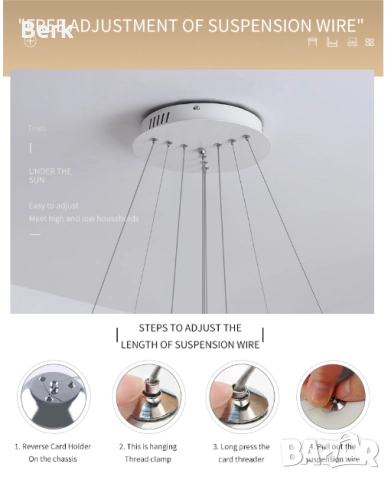 Модерен LED полилей с 3 Ринга 72W/ бял, снимка 4 - Полилеи - 52915665