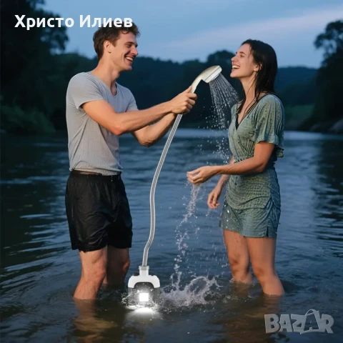 Преносим душ подходящ за къмпинг кемпер каравана вътрешен външен душ с лампа usb зареждане, снимка 4 - Къмпинг мебели - 51299179