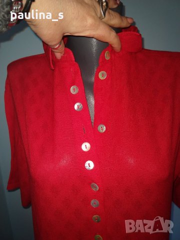 Копринена риза тип туника "c.h.i.c.c." / копринена риза голям размер / червена туника, снимка 4 - Туники - 28487733