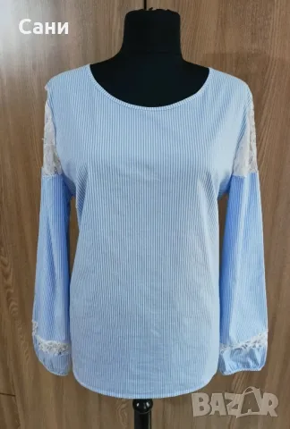 Карирана блуза с дантела на ръкавите 