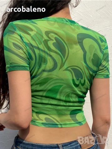 Секси прозрачна дамска тениска с кръгло деколте и къси ръкави, 2цвята, снимка 4 - Тениски - 39701713