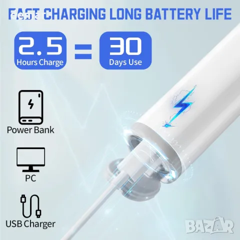 Електрическа звукова четка за зъби с 3 глави и 6 режима на почистване, 50000 VPM, бяла, снимка 6 - Други - 49275420