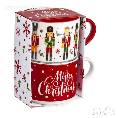 Комплект коледни чаши Mercado Trade, 2бр., За топли напитки, Керамични, Цветни, снимка 2 - Чаши - 52325775