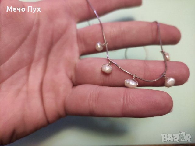 Сребърно колие с перли (68), снимка 4 - Колиета, медальони, синджири - 38901851
