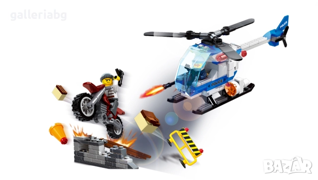 🚁 Конструктор Jie Star Global City Police Helicopter – Полицейски хеликоптер и мотор (196 части) 🏙, снимка 2 - Конструктори - 44065144