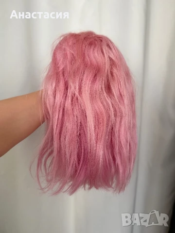 Розова перука естествена коса, снимка 3 - Аксесоари за коса - 50702604