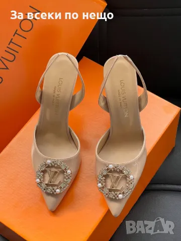 Louis Vuitton Дамски Бежови Сандали На Ток Луис Витон Код E211, снимка 3 - Дамски обувки на ток - 50410687