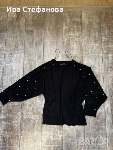 Wow 🤩 Черен  пуловер блуза  Zara овърсайз размер  с декорация перли, снимка 5 - Блузи с дълъг ръкав и пуловери - 43712131