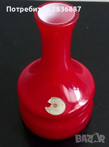 Червена опалинена стъклена ваза в стил арт деко от Мурано, снимка 4 - Вази - 39854738