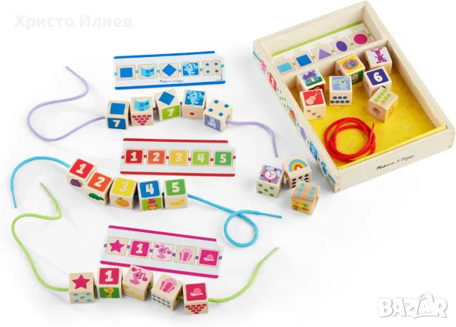 Дървени мъниста за нанизване Melissa & Doug Дървени кубчета Загадките на Блу, снимка 4 - Образователни игри - 49724209