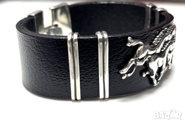 НОВА! Мъжка Гривна-сребро(проба 925) и Естествена кожа, снимка 6 - Гривни - 52319553