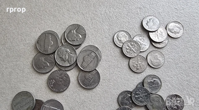 САЩ .
  5 и 10 цента .
46 бр. по 10 цента +
44 бр. по 5 цента.
 90 бр., снимка 3 - Нумизматика и бонистика - 49203733