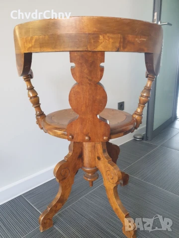 Стар дървен стол на винт/регулируем/с подлакътници/дърворезба/83см, снимка 3 - Антикварни и старинни предмети - 51312138