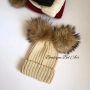 Зимна шапка с помпони от естествен косъм, зимни шапки, естествен пух, снимка 4