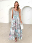 Дамска дълга рокля с щампи с V-образно деколте, 2цвята , снимка 8