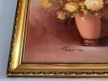 Винтидж оригинална маслена картина ваза и цветя на художника Робърт Кокс, снимка 5