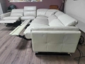 Кремав кожен ъглов диван с електрически релаксиращ механизъм, снимка 3