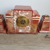 Комплект античен мраморен каминен часовник с два свещника, снимка 10 - Антикварни и старинни предмети - 33184199